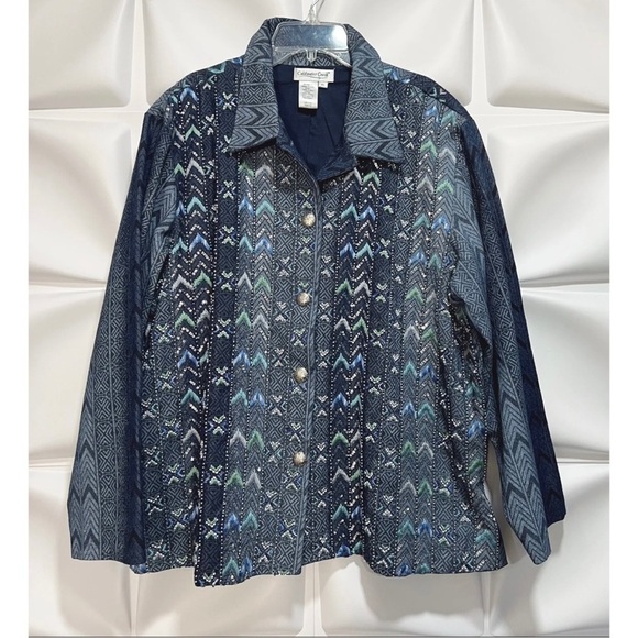 Coldwater Creek Womens Sz XL Blue Denim Beaded Embroidered Jacket Western Aztec - Picture 5 of 8